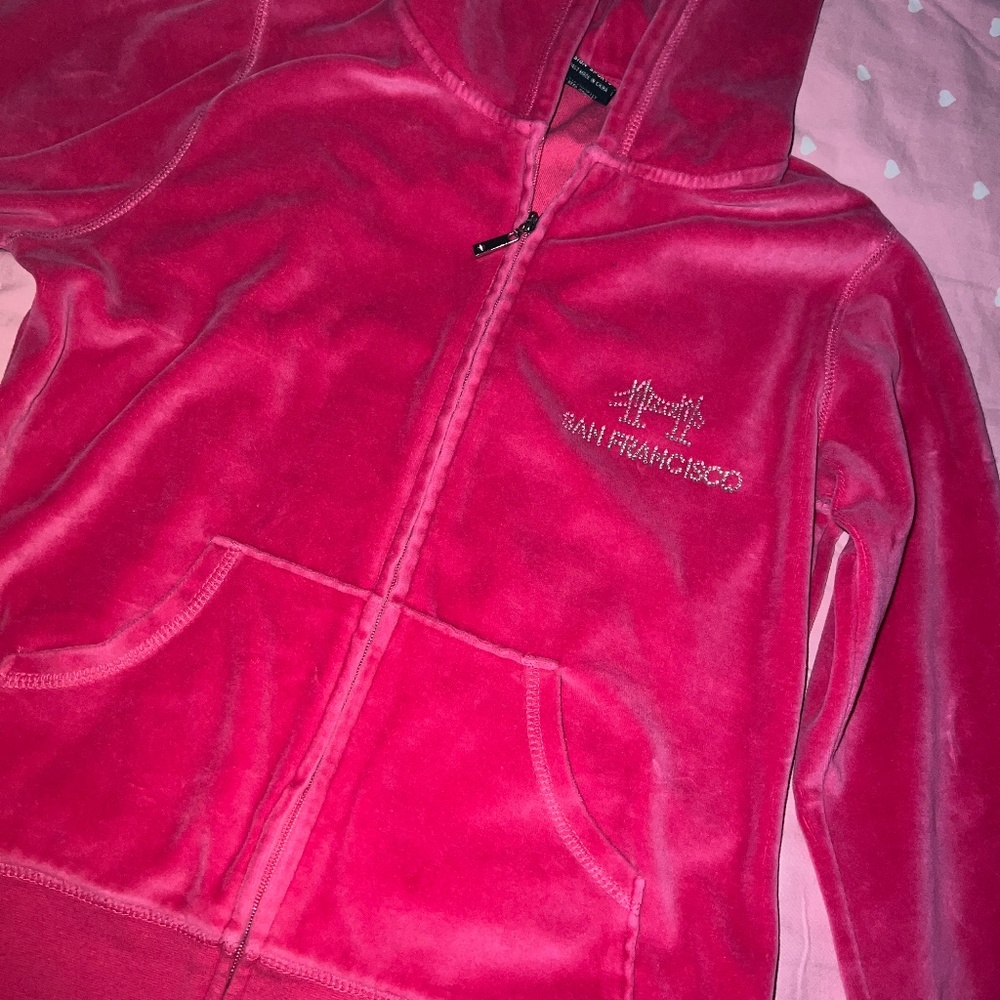 Pink Velour Rhinestone Hoodie - Picture 2 of 5